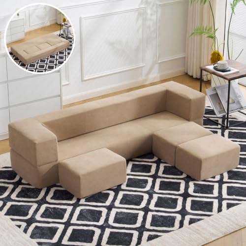 ソファベッド コンパクト ローソファ 170cm幅 軽量11kg 高反発ウレタン コーデュロイ素材 カラーバリエーション ベージュ グレー ライトブラウン 1人暮らし向け こたつ対応 1+3セット 多用途 省スペース家具組立て不要 圧縮梱包 (ライトブラウ