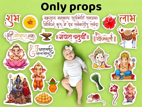 Image of Ganesh Chaturthi Baby Photo Props Kit | Eco-Friendly Festival Backdrop with Ganpati Cutouts | Traditional Hindu Ceremony Photography Set | Baby & Kids Festival Photoshoot