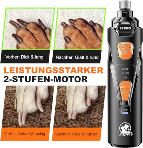 Wismika Hund Nagelfräse: Super Leise, 2 LED Lichter & 2 Geschwindigkeiten für sicheres Schneiden | Wiederaufladbarer Krallenschleifer mit 3 Schleifaufsätzen & Zubehör | Für Hunde und Katzen Aller