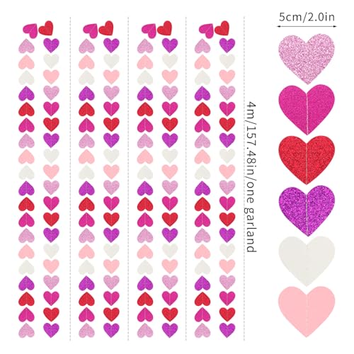 Image of Galentines Party-Decoration Valentines-Day Heart-Garland - 52ft Purple Hot-Pink Red Hanging Paper Streamers Banner, Proposal Anniversary Romantic Birthday Baby Shower Rustic Wedding Decor Hugfond