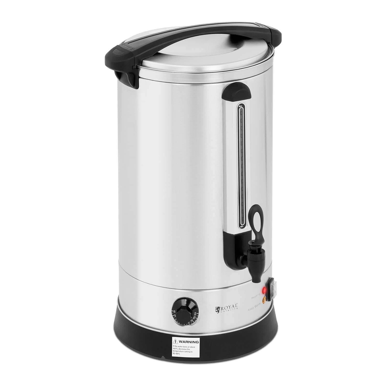 Royal Catering Distributeur D'Eau Chaude Avec Robinet En Acier Inoxydable Fontaine Bouilloire RC-WBDW20 (20,5 l, 2 500 W, 30-110 °C, Fonction De Maintien Au Chaud, Inox/Plastique)