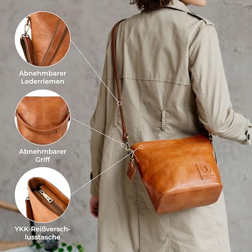 Berliner Bags Vintage Schultertasche Madison, Mittelgroße Umhängetasche aus Leder, Crossbody Bag, Handtasche für Damen - Braun