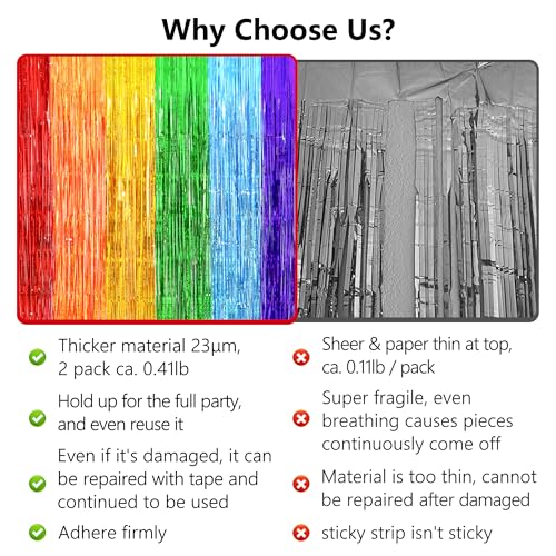 Image of Rainbow Party Decorations, Thicken 2 Pack 3.2 x 8.2 FT Pride Decorations Streamers Foil Fringe Backdrop Curtains for Kindergarten Preschool Graduation Decorations