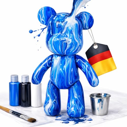 Worldwide DIY Bär zum Bemalen – Kreatives Mal-Set für Erwachsene & Kinder | Bärenfigur inkl. 3 Farben, Pinsel & Zubehör | Geschenk & Heimdeko (Himmlisches Blau)