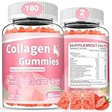 WyuuKi 180 Count Collagen Gummies 2500mg Collagen Protein Type I II III V X with Biotin Vitamins C A B D E Keratin Hyaluronic Acid for Hair Skin Nails Joint Immune Digestion for Women Men Sugar Free