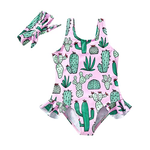 Boys Swim Suit Toddler Summer Sleeveless Girls Cute Cactus Print Pink Prints Ruffles Swimwear Girls Bathing Suit