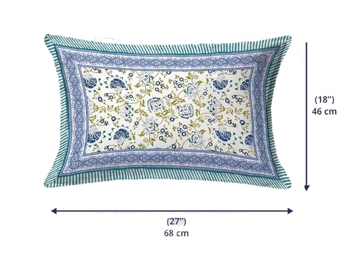 Image of ElanorHomes 180 TC Pure Cotton Pillow Covers Set of 2, Bedroom Pillows with Zip Closure, Soft Smooth Cool Breathable Pillowcases for Home (Blue Shalimar Glow)