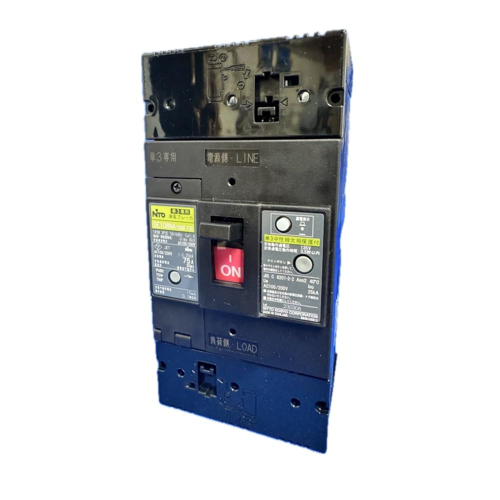 漏電ブレーカ3P2E75A GE108NA GE108NA 3P 75A F100 単3中性線欠相保護