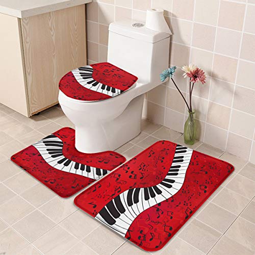 Rutschfester Badteppich-Set, 3-teilig, für Badezimmer, Klaviermusiknoten-Muster, luxuriöse Memory-Schaum-Badezimmermatten, U-förmige Konturmatte, WC-Deckelbezug, 20 x 31 + 16 x 20 + 16 x 18 cm – Bild 6