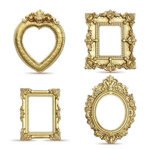Ouligay 12 mini marcos de fotos dorados vintage, pequeños marcos de fotos de resina, pequeños marcos de fotos vintage, mini marcos de fotos dorados para pared, mesa, estantería, imagen decorativa