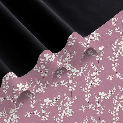 Image of BFAM Floral Print 100% Blackout Curtain with Black Linning at Back, Floral Print Curtains for Living Room /Bedroom Thermal Insulated Energy Saving, Pink Flower, 10FT, Pack of 1 Curtain