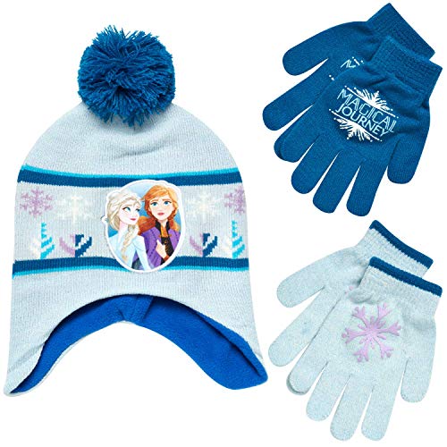 Disney Girls Frozen Winter Hat and 2 Pair Gloves or Mittens (Age 2-7)