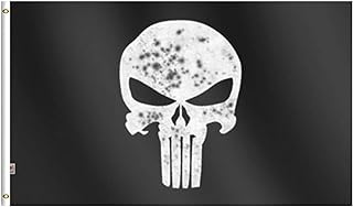 Punisher Skull Flag 3x5 Ft Large, Moderate-Outdoor& Indoor Both Sides Heavy Duty100D Polyester,Canvas Header and Double Stitched - Pirate Jolly Roger Halloween Flags