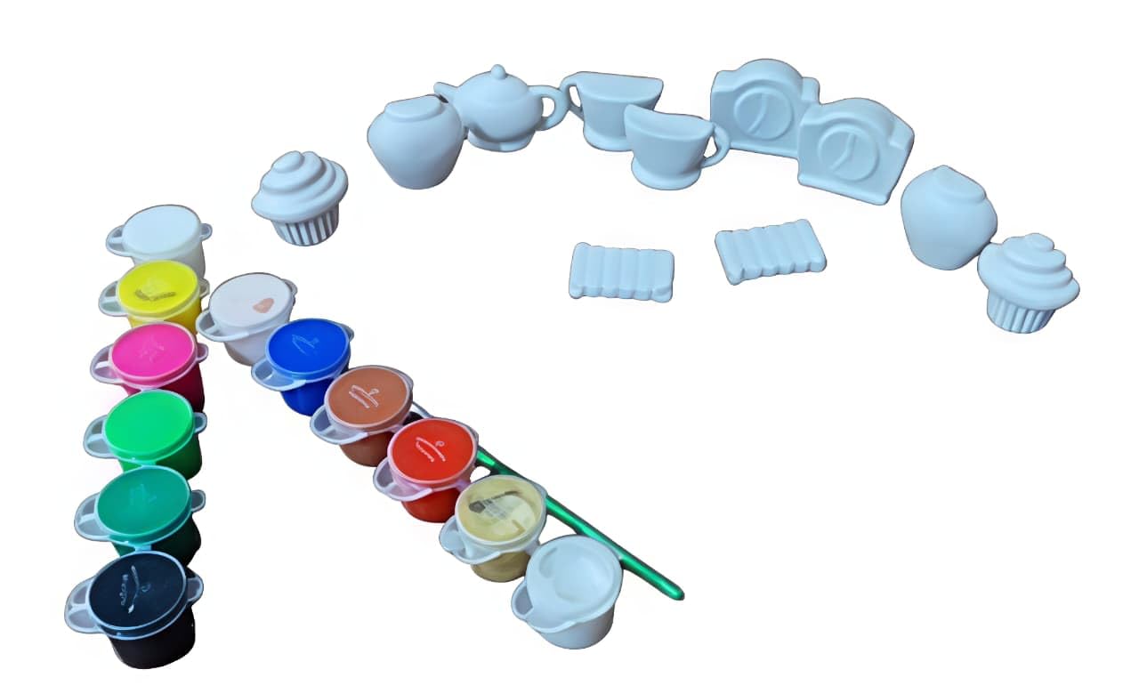 Kitchen Theme Plaster Painting Kit for Kids | DIY Art & Craft Set with 12 Water Colours & Brush | Creative Painting Activity Toy for Boys & Girls (3+ Years)