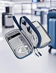 Bolsas e estojos organizadores de cabos para acessórios de viagem bolsa de armazenamento com divisórias dupla camada azul marinho BLC1456-01