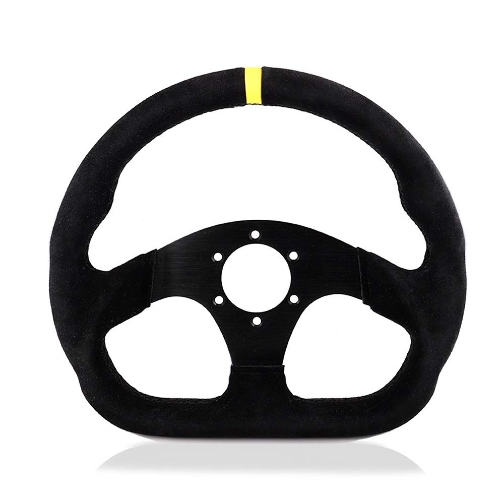 Volanti Sportivi 13inch Volante in pelle scamosciata Wheel piatto Gioco volante in alluminio Flame cuciture nere Volante Auto Sportivo (Color : Suede YL BK)