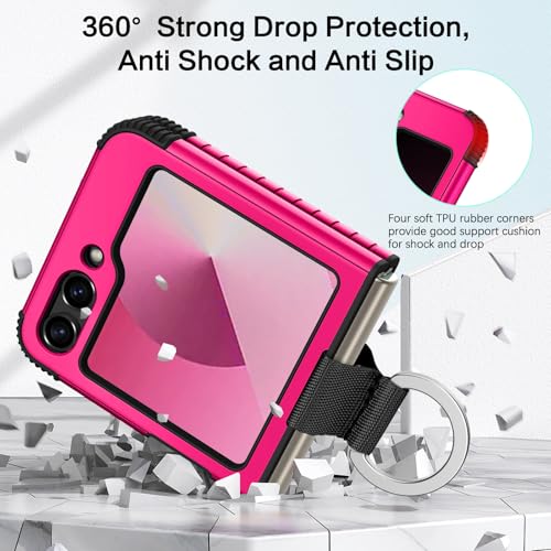 Image of BENTOBEN for Samsung Galaxy Z Flip 6 5G Case with Ring, Heavy Duty 2 in 1 Full Body Rugged Galaxy Z Flip6 Case Girls Women Boy Men Shockproof Protection Cover for Samsung Z Flip 6 6.7 inch,Hot Pink