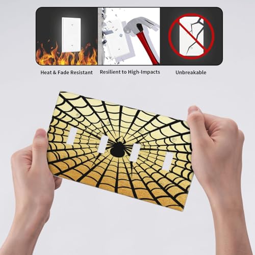 Decorative Switch Plate Covers Black Spider Spiderweb on Golden Background 4 Gang Light Switch Cover Plate Quad Toggle Wall Plate Light Switch Covers for Bedroom Home Decor