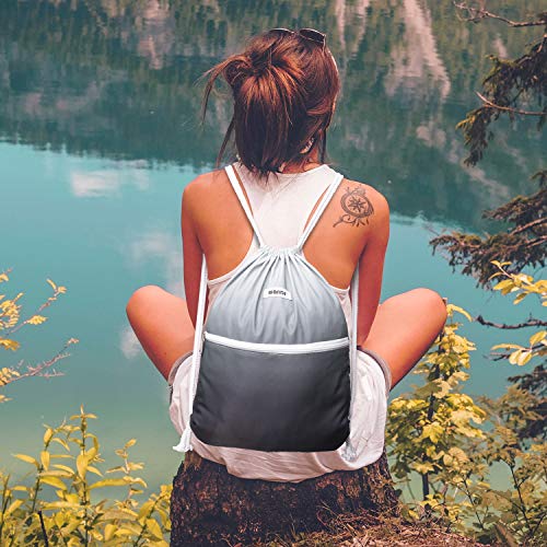Image of WANDF Drawstring Backpack, Gym Sackpack for Sports (Grey) | Water-Resistant, Shopping, Yoga, Travel, Beach, Daily Carry