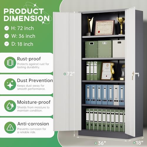 Image of INTERGREAT Metal Storage Cabinet for Garage,72 inch Lockable Storage Cabinets with Doors and Adjustable Shelves,Steel Locking Cabinet for Garage,Office,Home,Gym,School (White Grey)