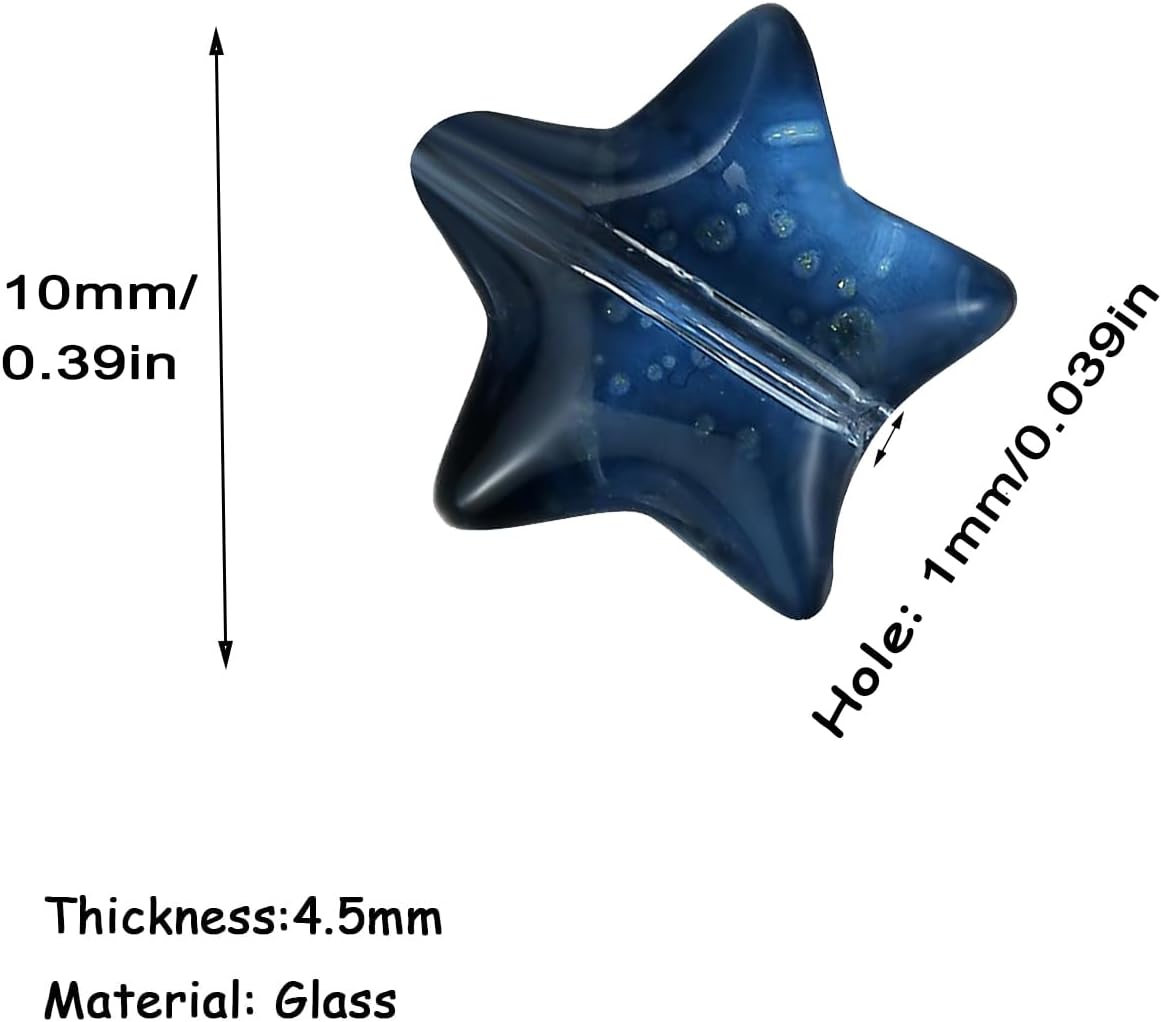 100pcs Dark Blue Star Beads Glass Crystal 10mm Stars Glass Spacer Beads for Jewelry Bracelet Making DIY Crafts Gifts (Dark Blue Star)
