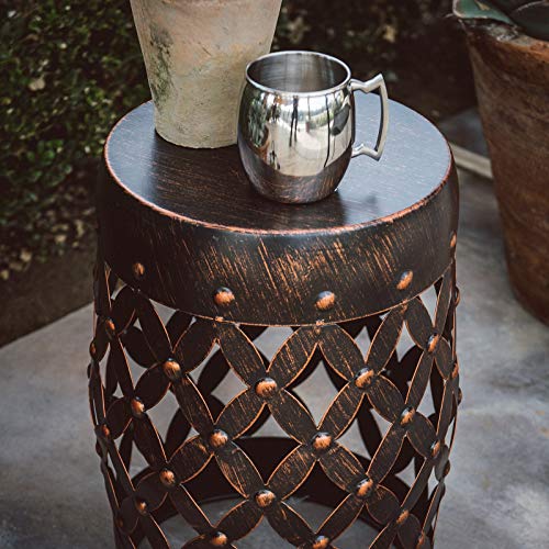 Black Bronze Garden Stool | Metal Seat End Table | Steel Lattice Garden Stool | Accent Patio Garden Side Table | Indoor or Outdoor Use