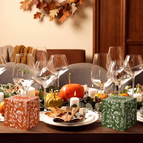 Image of Fourluoo 12 Pack Thanksgiving Fall Floral Line Art Facial Tissues, 600 Print Sheets 3-ply Autumn Botanical Cube Boxes, Small Square Tissues Bulk for Thanksgiving, Car, Bedroom & Party Supplies