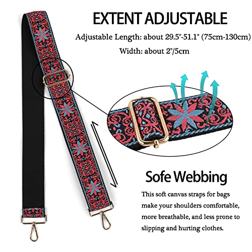 Image of Dsigo Purse Strap, 2 inch Wide Gold Buckle Embroidery Crossbody Shoulder Strap for Bag Handbag Canvas Bag Crossbody Bags
