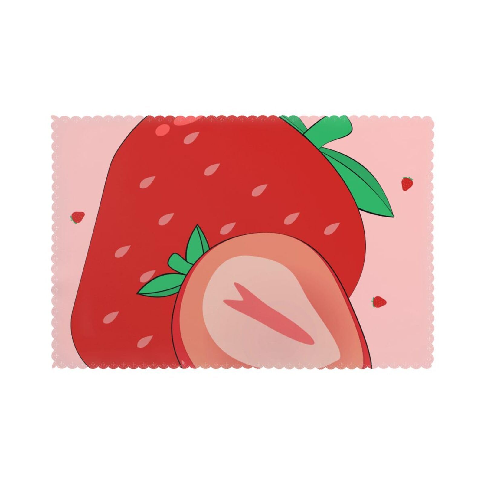 cartoon strawberry Placemat set of 6, oil-proof and insulated dining table placemats, washable and wipeable.