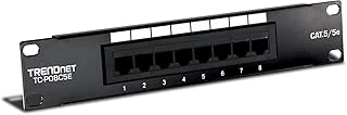 TRENDnet 8-Port Cat5/5e Unshielded Patch Panel, TC-P08C5E, Wallmount or Rackmount, 10 Inch Wide, 8 x Gigabit RJ-45 Ethernet Ports, 100 Mhz Connection, Color Coded Labeling, 110 IDC Terminal Blocks