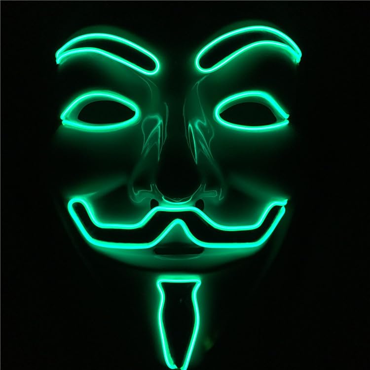 LED V for Vendetta Halloween Mask Light Up Anonymous Guy Fawkes Hacker Mask with EL Wire Cyberpunk Cosplay