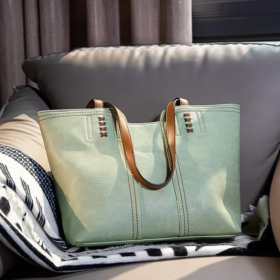 Zippered Leather Tote Bag for Women, Spacious Casual Shoulder Purse for Daily Use3