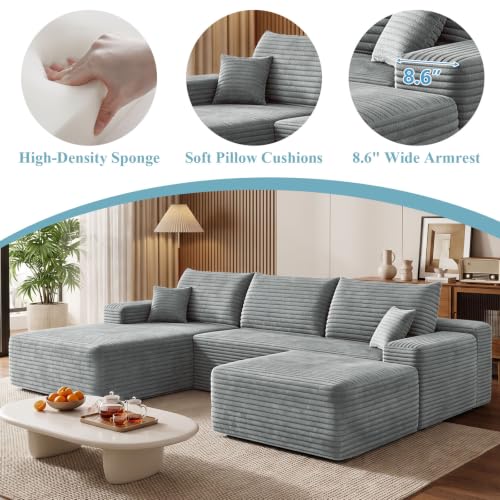 Image of Boneless Cloud Sectional Couch Modular Sofa with Ottoman for Living Room