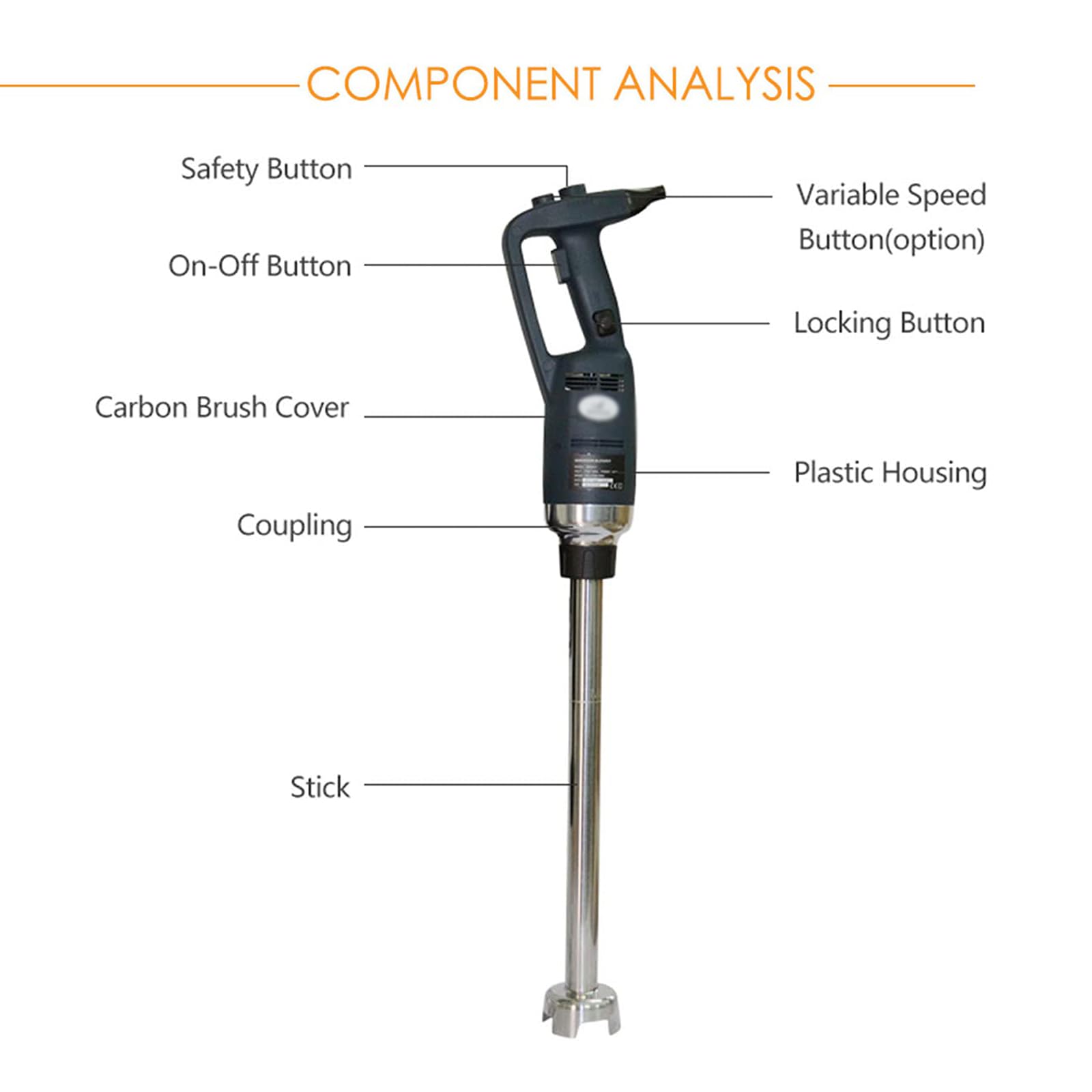 Hand Blender Stick Immersion Mixer, Frullatore a Immersione Professionale con Controllo Continuo della velocità, Funzionamento a Un Pulsante, Frullatore Elettrico per P 35cm Whisk + 25cm Mixing Blade