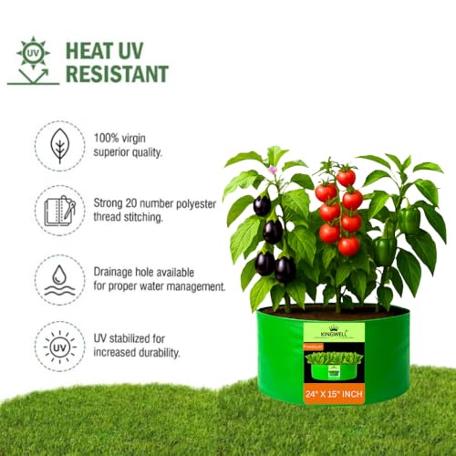 Image of Kingwell Grow Bag 24 X 15 INCH, PACK OF 8 For Terrace Garden Leafy Vegetable Plant Grow Bags Fruits Growing Containers For terrece Gardening (24 X 15 INCH, PACK OF 8)