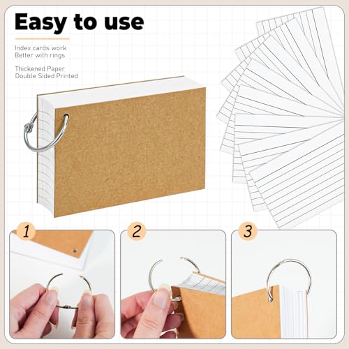image for DFANG 500PCS White Index Cards, 3x5 Inches Flash Cards with Ring, Line