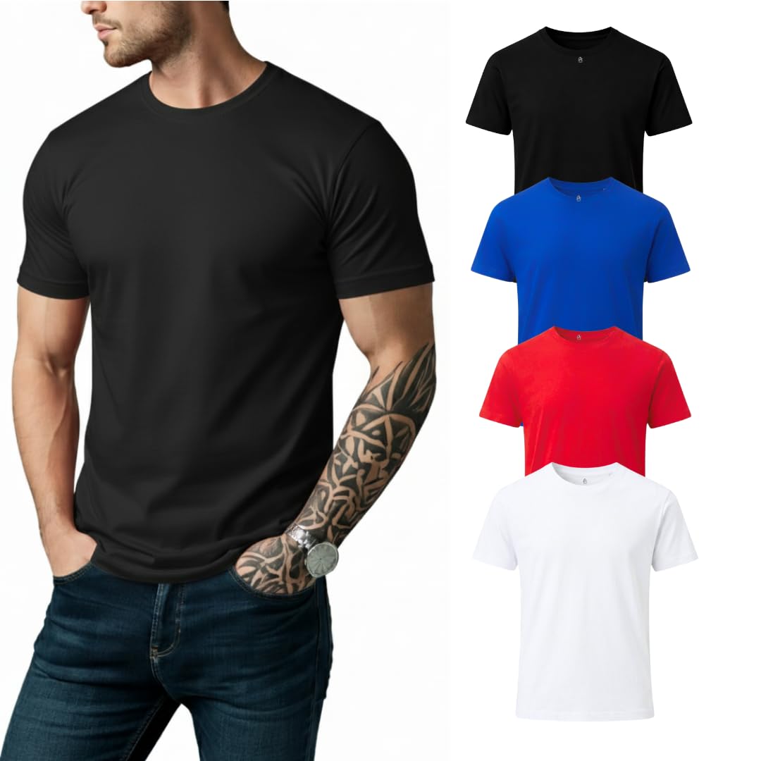 Mens 100 Cotton T-Shirt Crew Neck Soft Premium Regular Fit Tee Plain Short Sleeve Comfort Fit Tees for