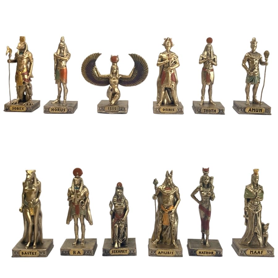 OGVOGV 12 Pcs Egyptian Gods Figurines Set Ancient Egypt Decor Ancient Egyptian Figurines Miniature Egyptian Gods Collectible Hand Painted Egyptian Decor for Home Office Desk Party