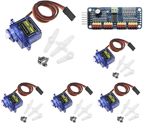 Image of REES52 5pcs SG90 9G Micro Servo Motor with PCA9685 16 Channel 12 Bit PWM Servo Motor Driver IIC Module for Arduino Raspberry Pi RC Robot Arm Helicopter Airplane Remote Control