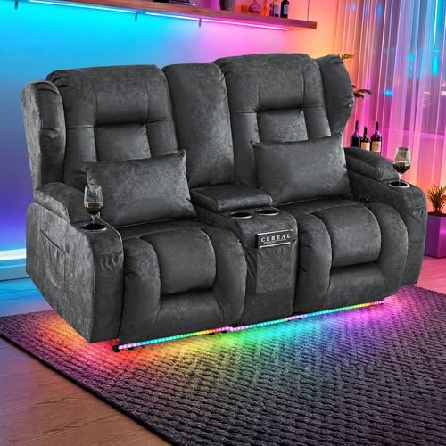 Image of SAMERY 65.5 inch Loveseat Recliner Sofa | Double Recliner Sofa & Console | Wall Hugger Loveseat Reclining RV Theater Seats | RV Couch Home Theater Seating Furniture (Velvet Charcoal)
