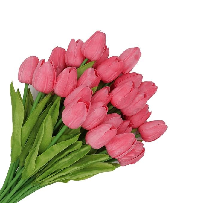 Image of CosaCentrum Beautiful Decorative Artificial Tulip Flower Bunches for Home decor (Pink, Pack of 9)