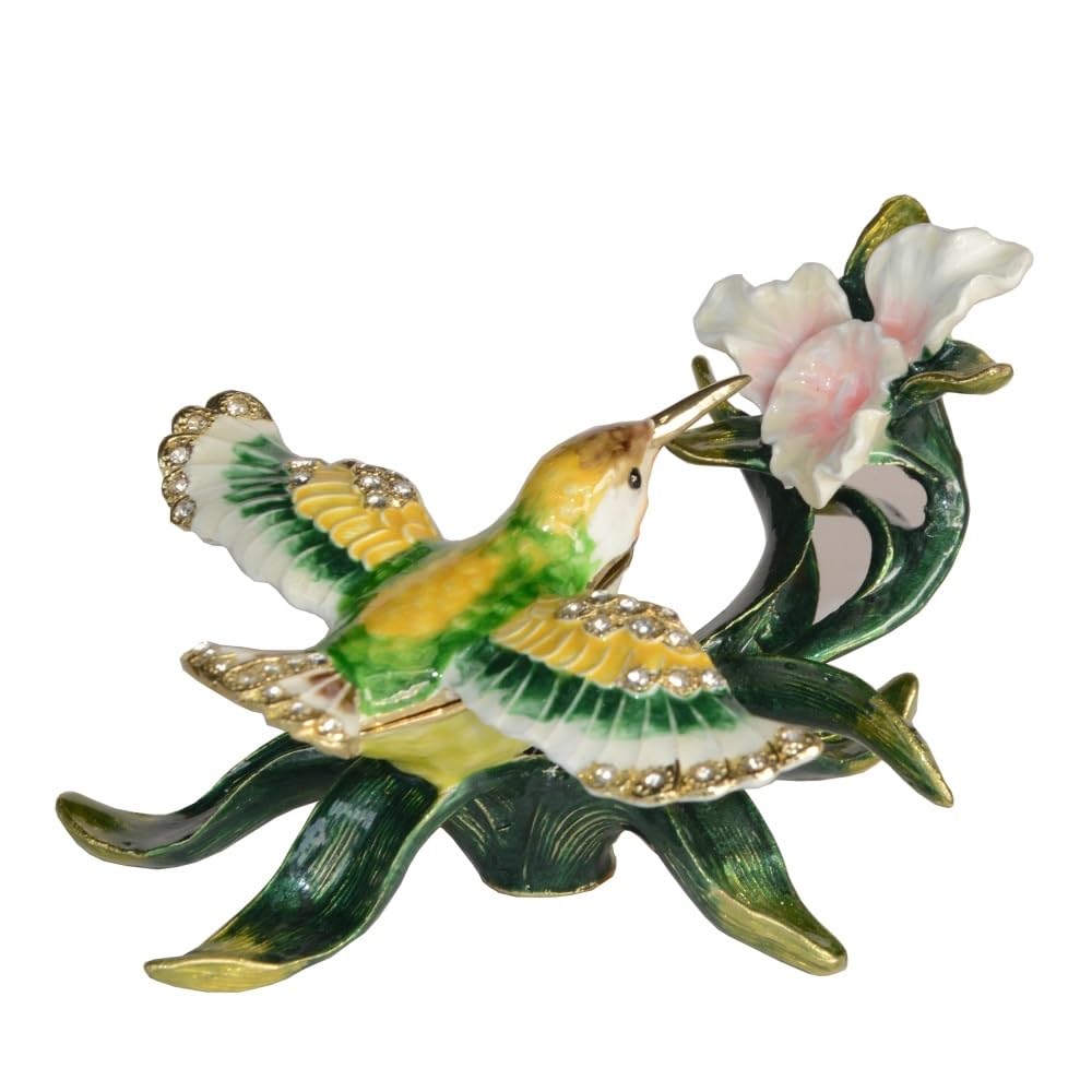 YOPI Hummingbird at Orchid Metal Trinket Box, Home Decor