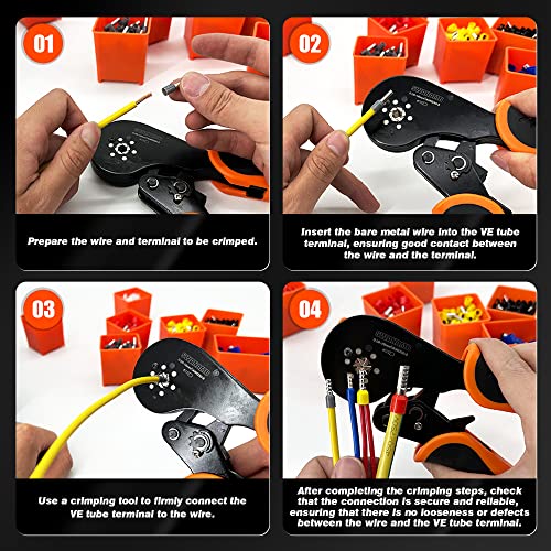 Ferrule Crimping Tool kit AWG30-5 Self-Adjusting Wire Ferrule Crimper Set with 1800PCS Wire End Ferrule Terminals