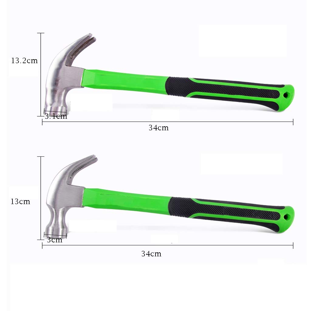 Herramientas Martillo Martillo doméstico verde Martillo de garra Mango de fibra Material de acero al carbono Maza Herramienta multifunción 2 Especificaciones Martillo multifunción (Color : A) (B)