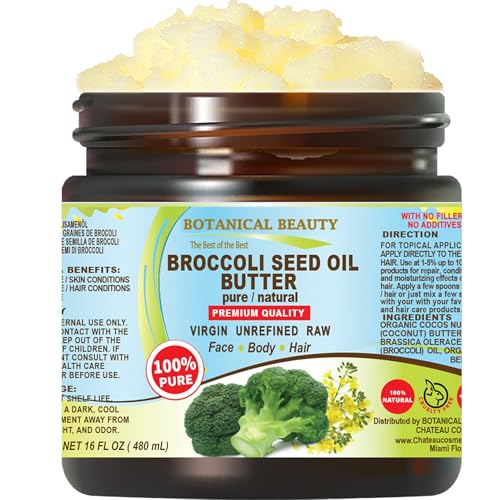 Botanical Beauty BROCCOLI OIL BUTTER 100% Pure Natural VIRGIN UNREFINED Cold-Pressed 16 Fl oz 480 ml for Face, Skin, Body, Hair, Lip, Nails. Rich in Vitamin C, Vitamin E, Omega 3, Omega 6