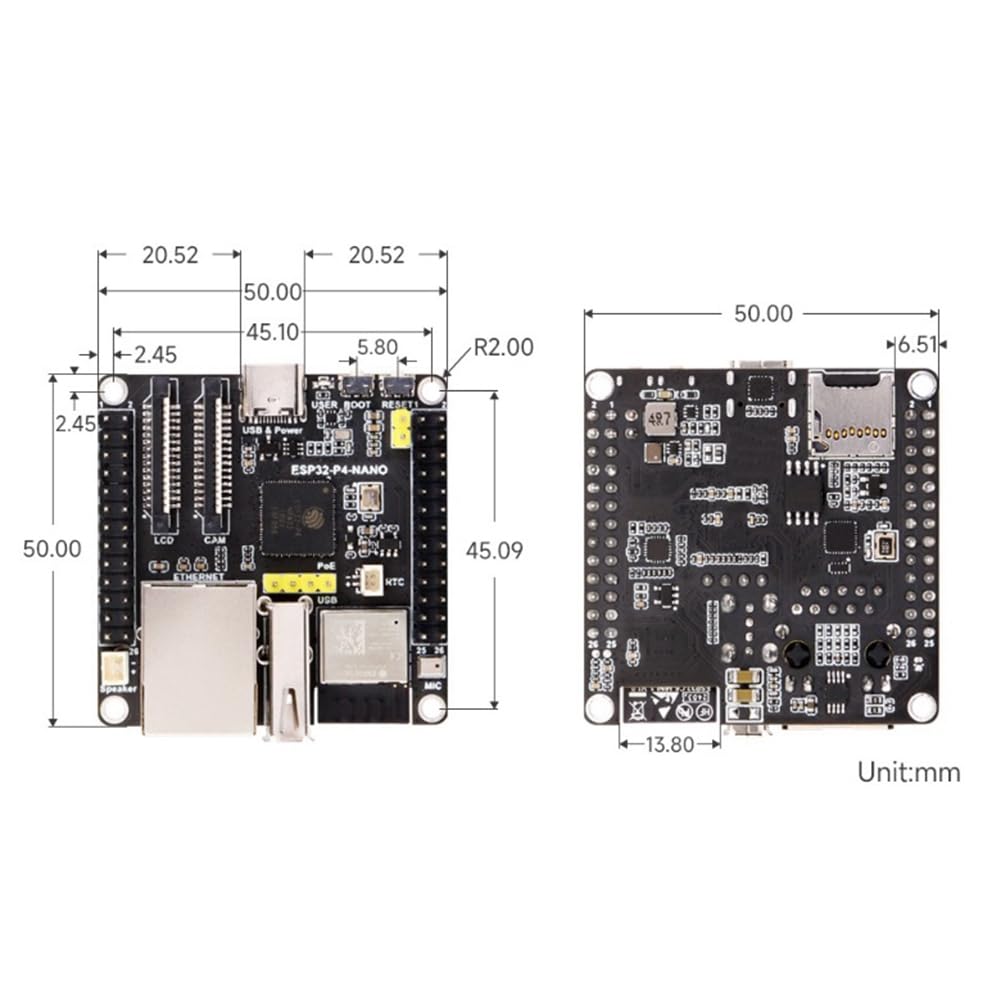 Scheda di Sviluppo ESP32-P4-NANO +Cam+Altoparlante+Kit FFC Dual-Core RISC-V WiFi6 Bluetooth5/BLE Porta Ethernet RJ45 100M
