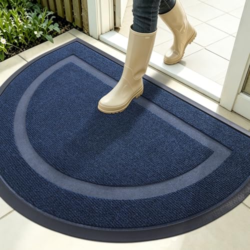 Image of OLANLY Half Circle Door Mat Indoor Outdoor Entrance Welcome, Waterproof All-Season, All-Weather Doormat, Sturdy Natural Rubber, Low Profile, Easy Clean Patio Porch Entryway Mat, 35x23, Blue