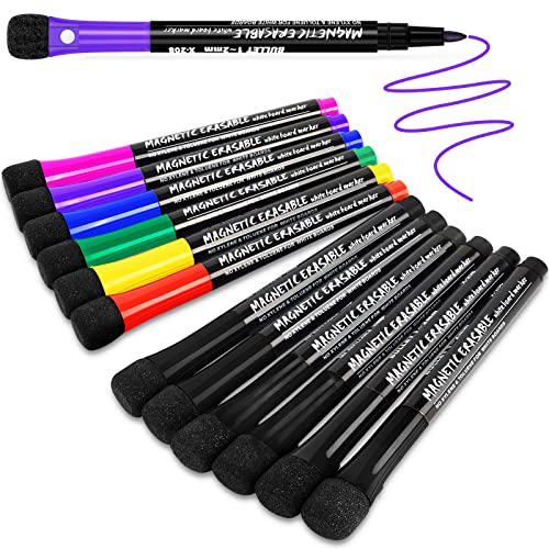 Magnetic Dry Erase Markers Fine Tip, 7 Colors (12 Pack)
