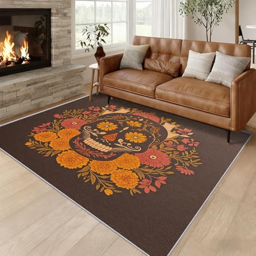 Sugar Skull Rug 5x7 ft, Washable Day of The Dead
