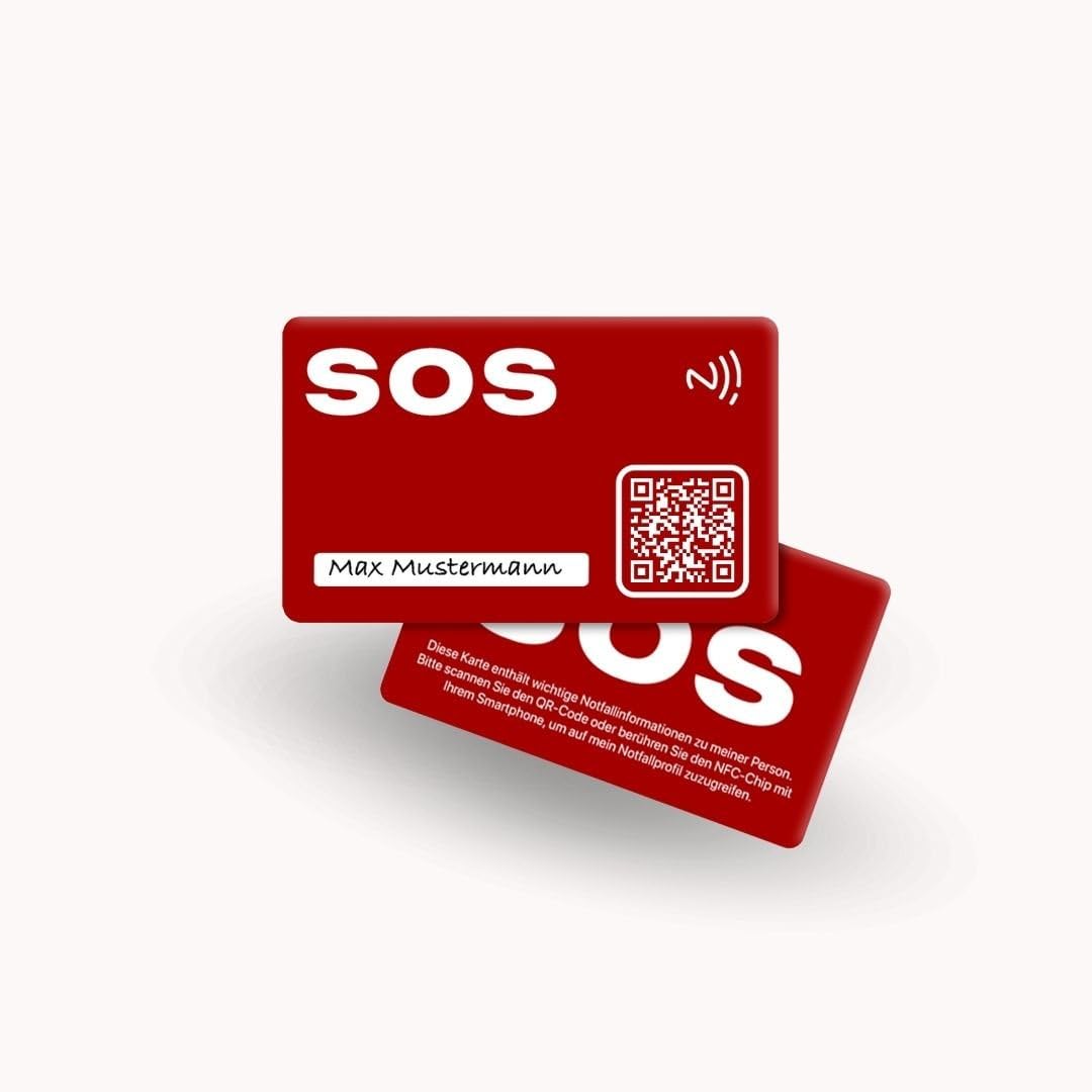 SOS Notfallkarte mit Notfallprofil – NFC & QR Code – deutsche HelpMee® Marke – Für Senioren, Sportler, Urlaub, Ausflüge – weltweit abrufbare Infos mit allen Smartphones
